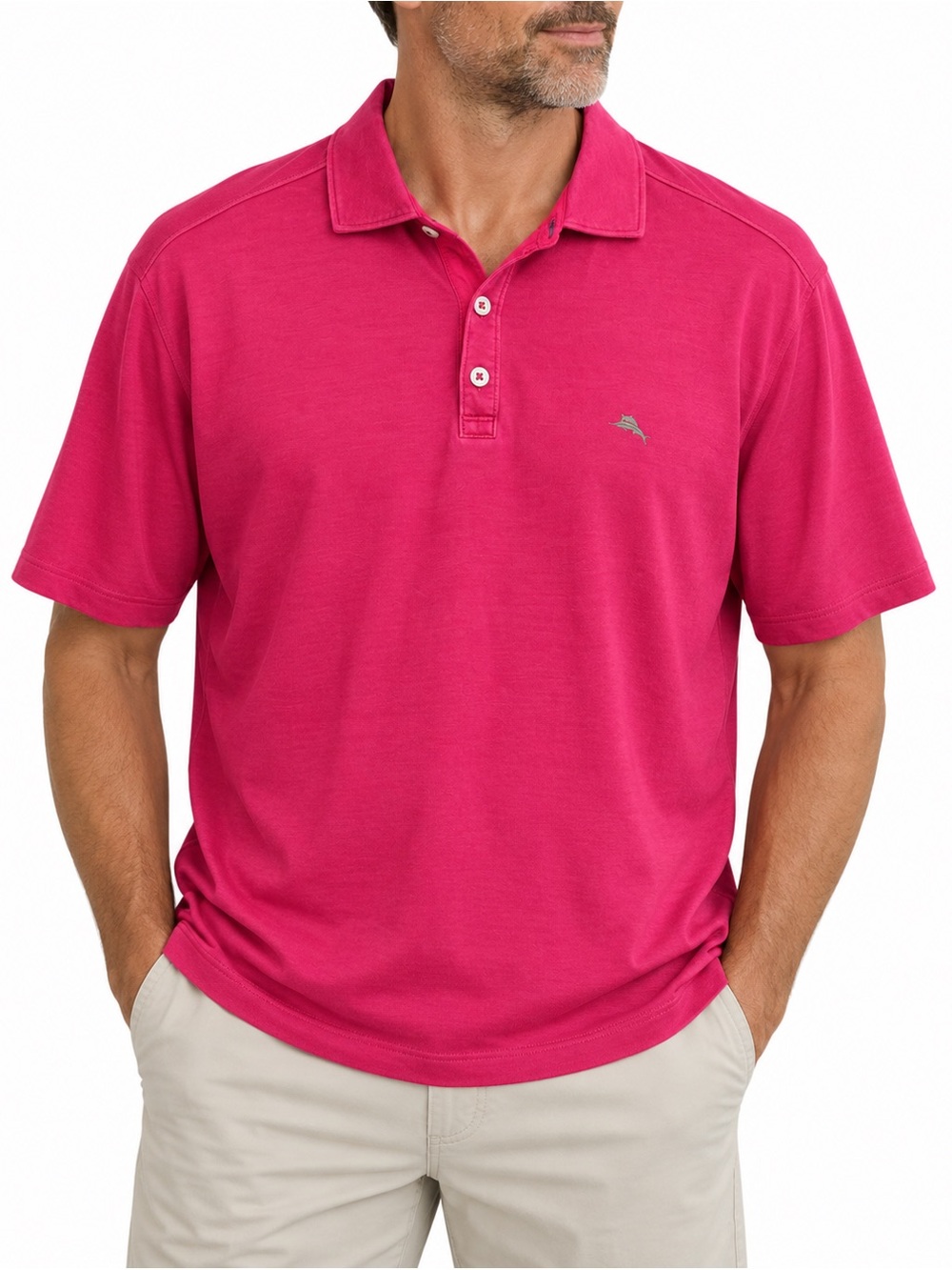 Tommy Bahama Men’s L Pink Polo Shirt Short Sleeve Marlin Logo Golf Casual